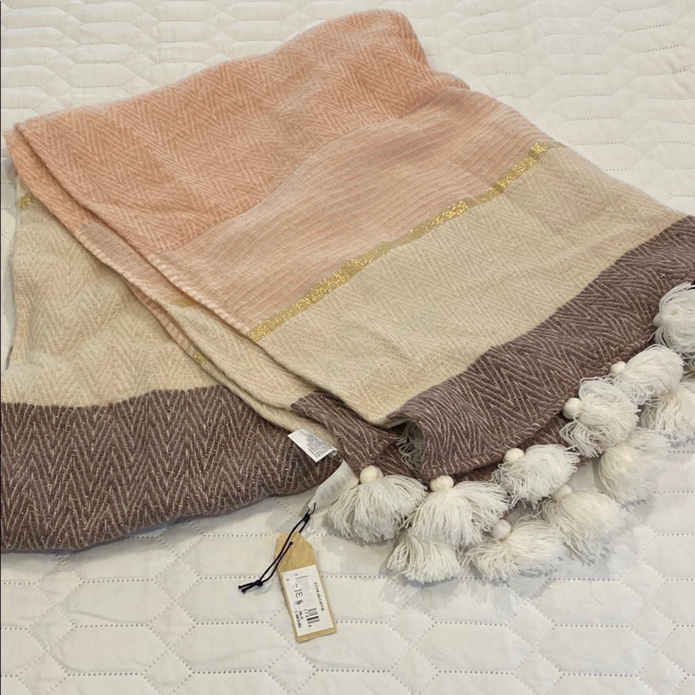 Pink and Cream Tassels 27 X 72 in Scarf or Wrap